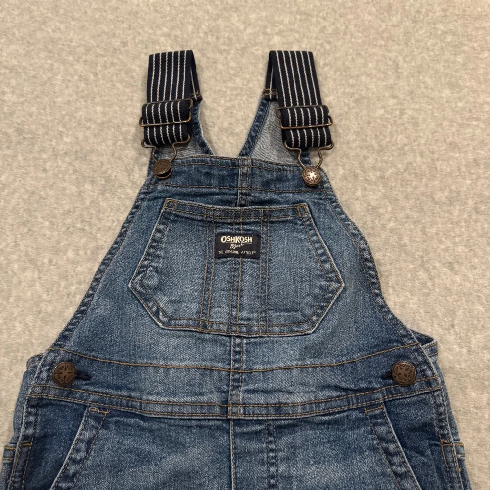 OshKosh B'gosh Kids Denim Overalls Medium Wash Striped Straps 4T